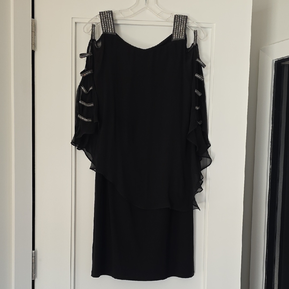 MSK Black Asymmetrical Dress with Embellished Straps NWOT